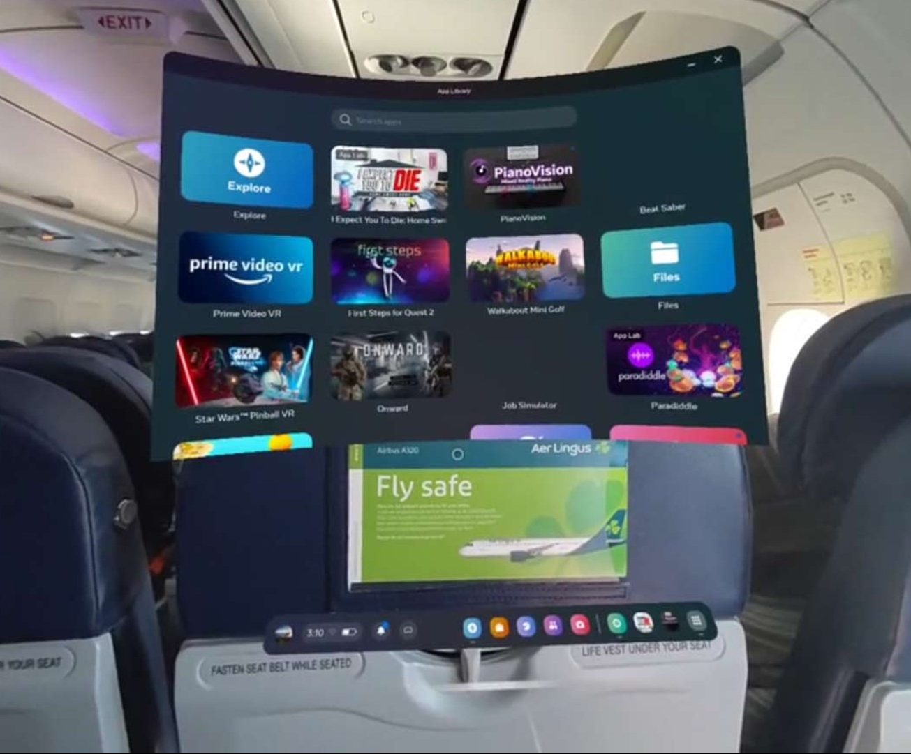 Visión de las gafas AR en el interior de un avión
