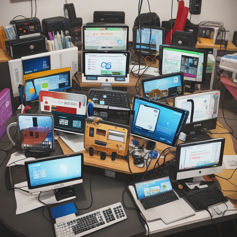 Grupo de ordenadores en una sala con las pantallas encendidas. Esta imagen intenta simular que el aprendizaje automático mejora la comunicación inalámbrica